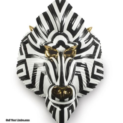 Lladro Mandrill Mask. Black and Gold 01009405