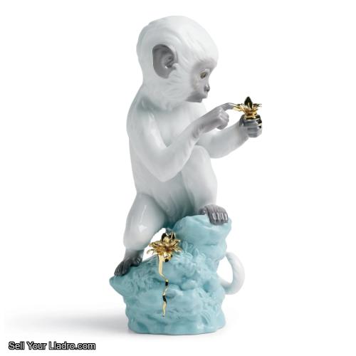 Curiosity Monkey on Turquoise Rock Figurine 01007238 Lladro