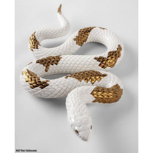 Lladro Snake Sculpture. White - copper 01009683