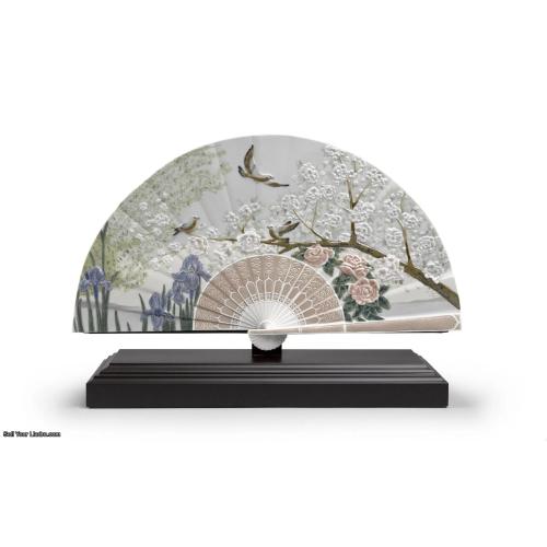 Lladro Iris and Cherry Flowers Fan Decorative Fan Limited Edition 01001936
