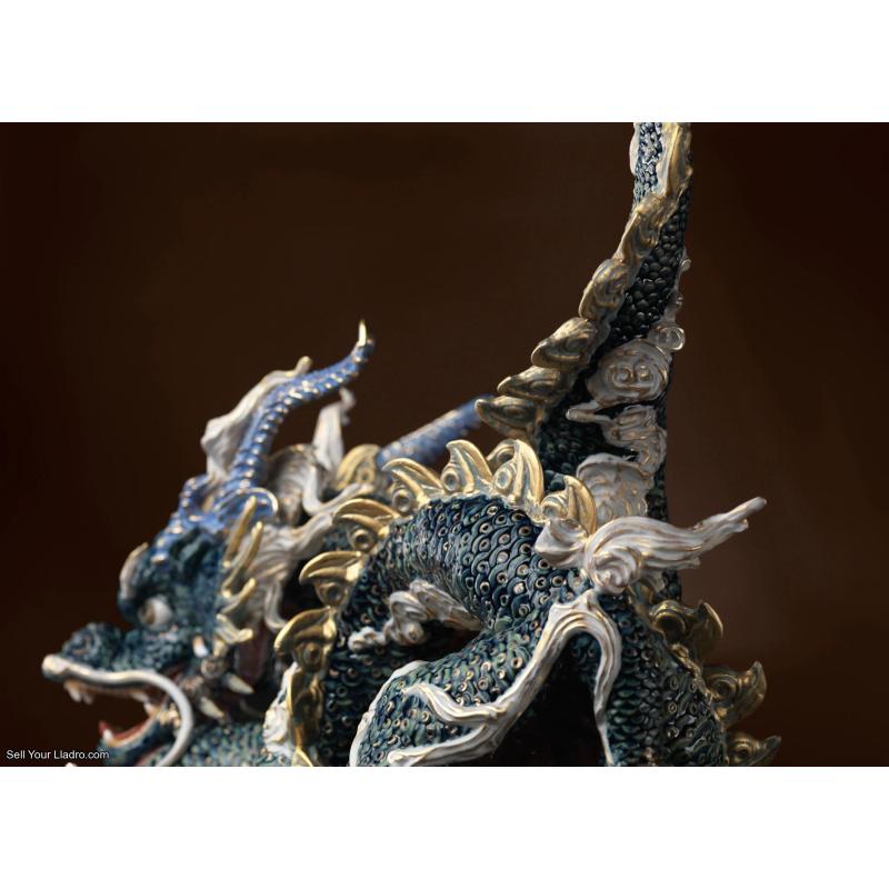 Great Dragon Sculpture. Golden Lustre and Blue Limited Edition 01001934