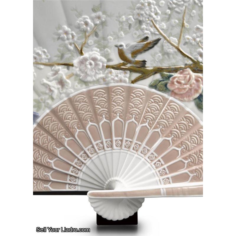 Lladro Iris and Cherry Flowers Fan Decorative Fan. Limited Edition 01001936