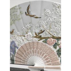 Lladro Iris and Cherry Flowers Fan Decorative Fan. Limited Edition 01001936