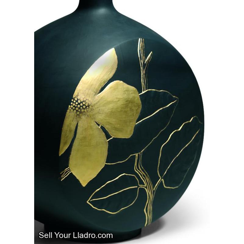 Lladro Canvas Vase Flower Twig. Golden Lustre 01007073
