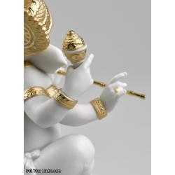 Lladro Bansuri Ganesha Figurine. Golden Lustre 01009277