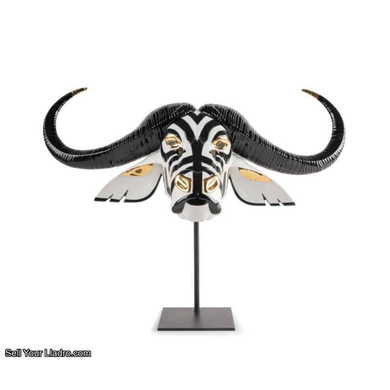 Lladro Buffalo mask (black-gold) Sculpture 01009594