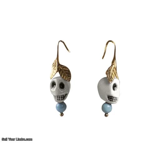 Lladro Frida Kahlo skull earrings White 01010190
