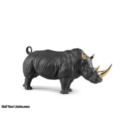 Lladro Rhino (black-gold) Sculpture. Limited Edition 01009595
