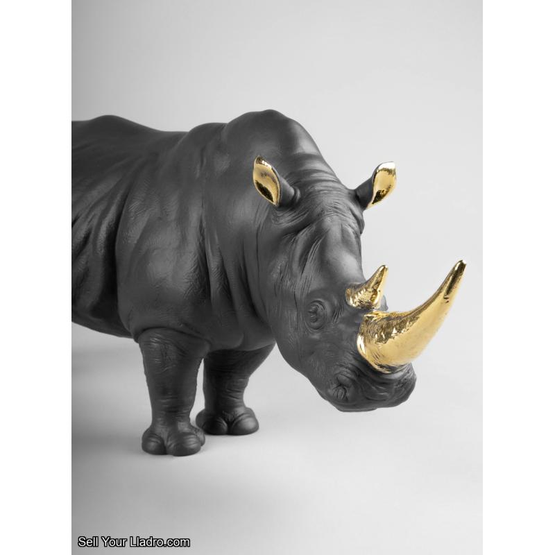 Lladro Rhino (black-gold) Sculpture. Limited Edition SKU 01009595