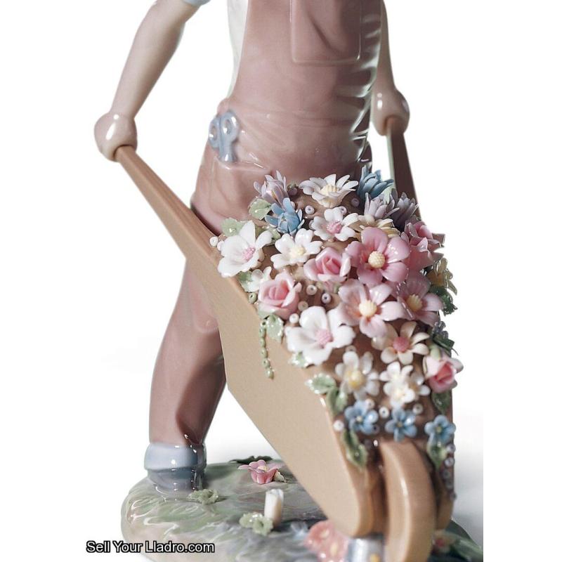 Lladro Wheelbarrow with Flowers Boy 01001283
