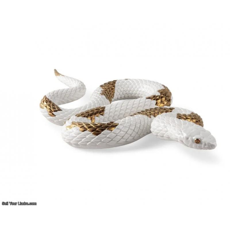 Lladro Snake Sculpture. White - copper 01009683